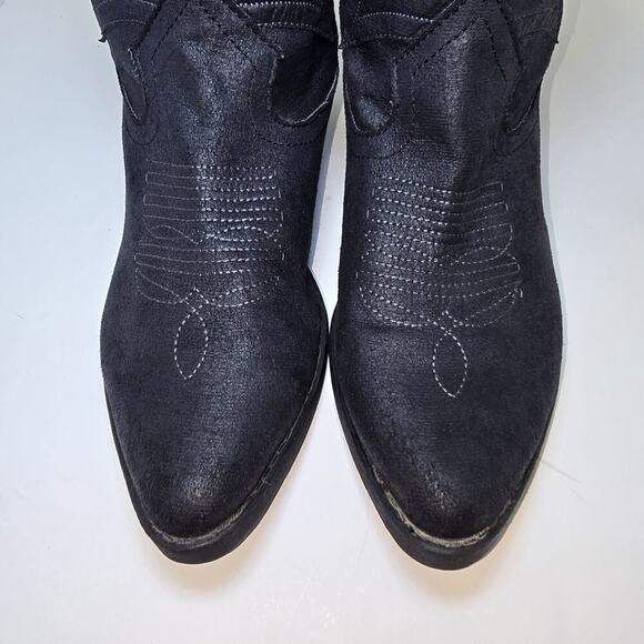 10M Black Western Cowboy Boots Fabric Faux Suede Embroidered - Picture 3 of 12